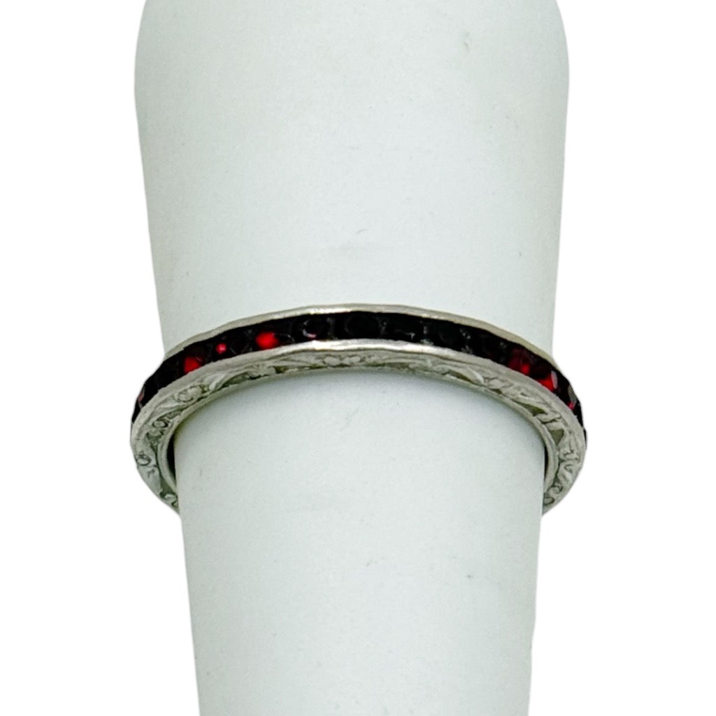 Deco Espo sterling silver ruby rhinestone band ring - GM277