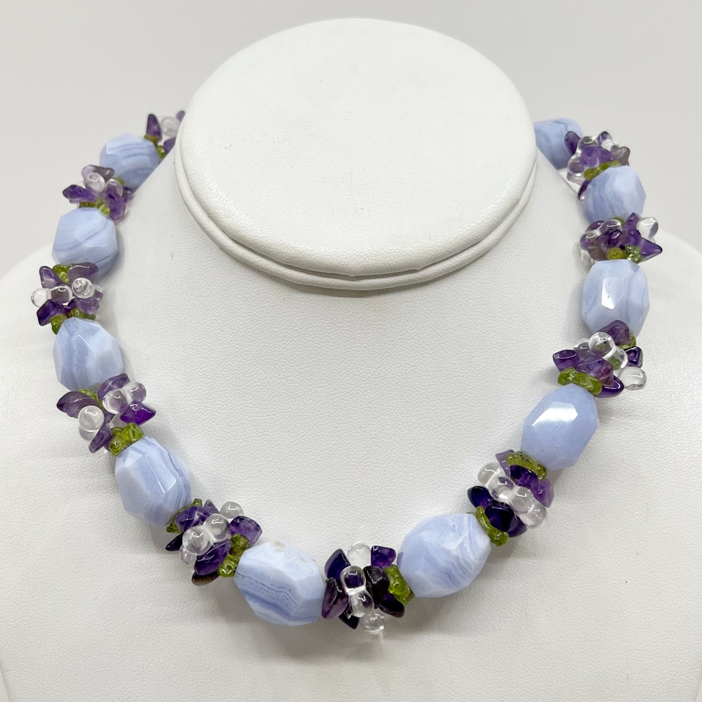 Sterling silver blue lace agate & gemstone bead necklace