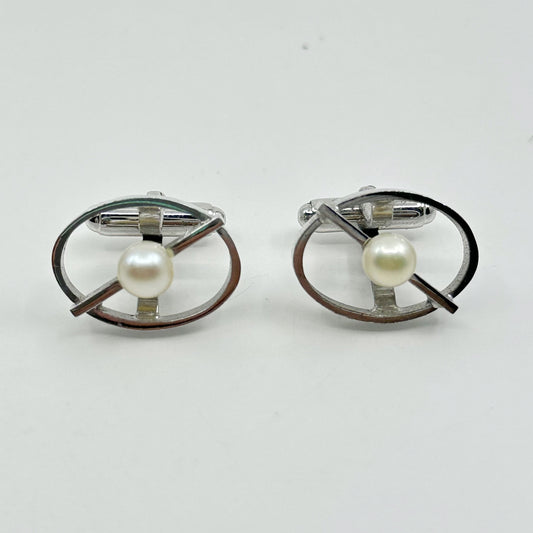 Anson sterling silver akoya pearl cufflinks