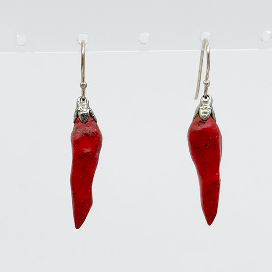 Sterling silver paper mache chili bead drop earrings