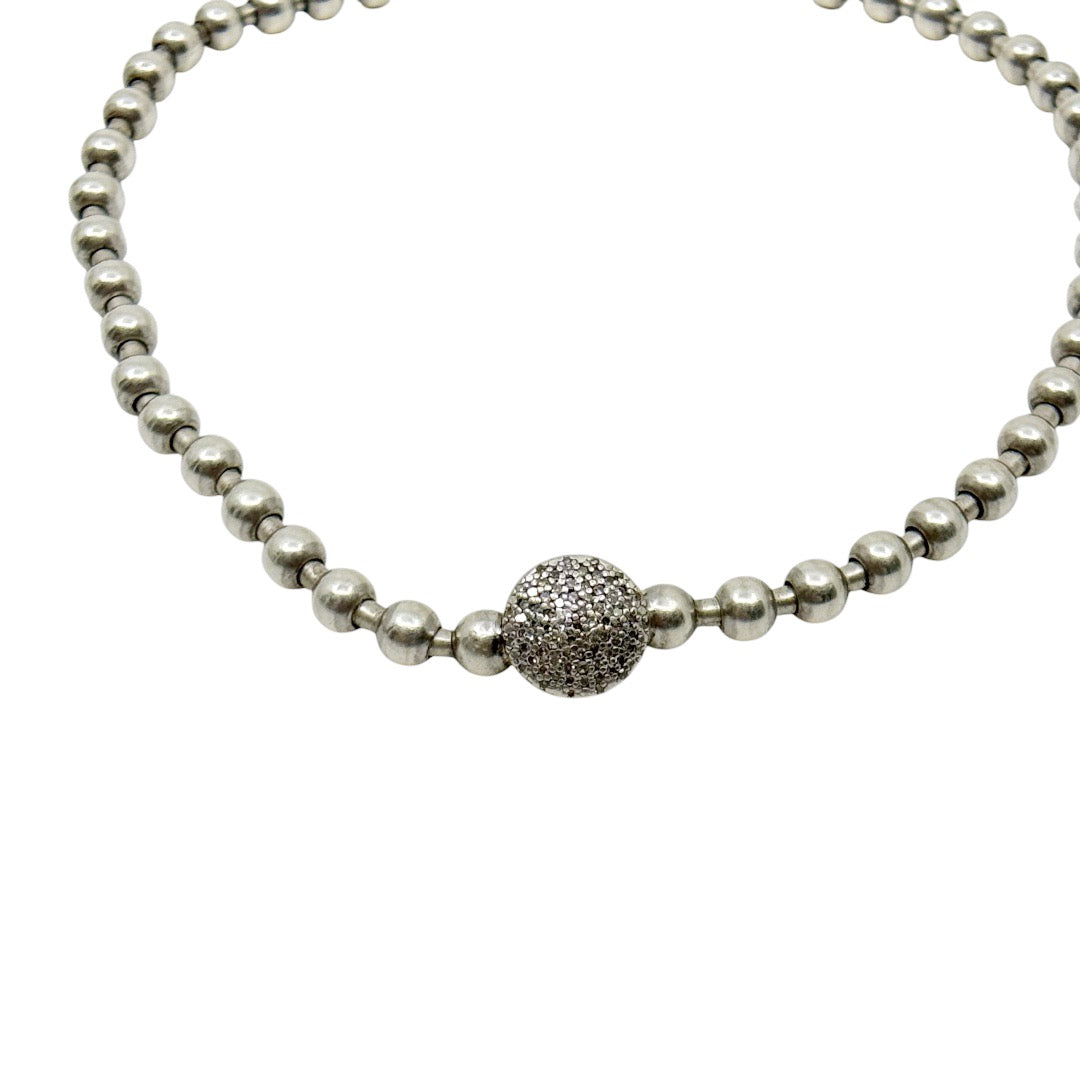 Sterling silver diamond bead bangle bracelet - GM305