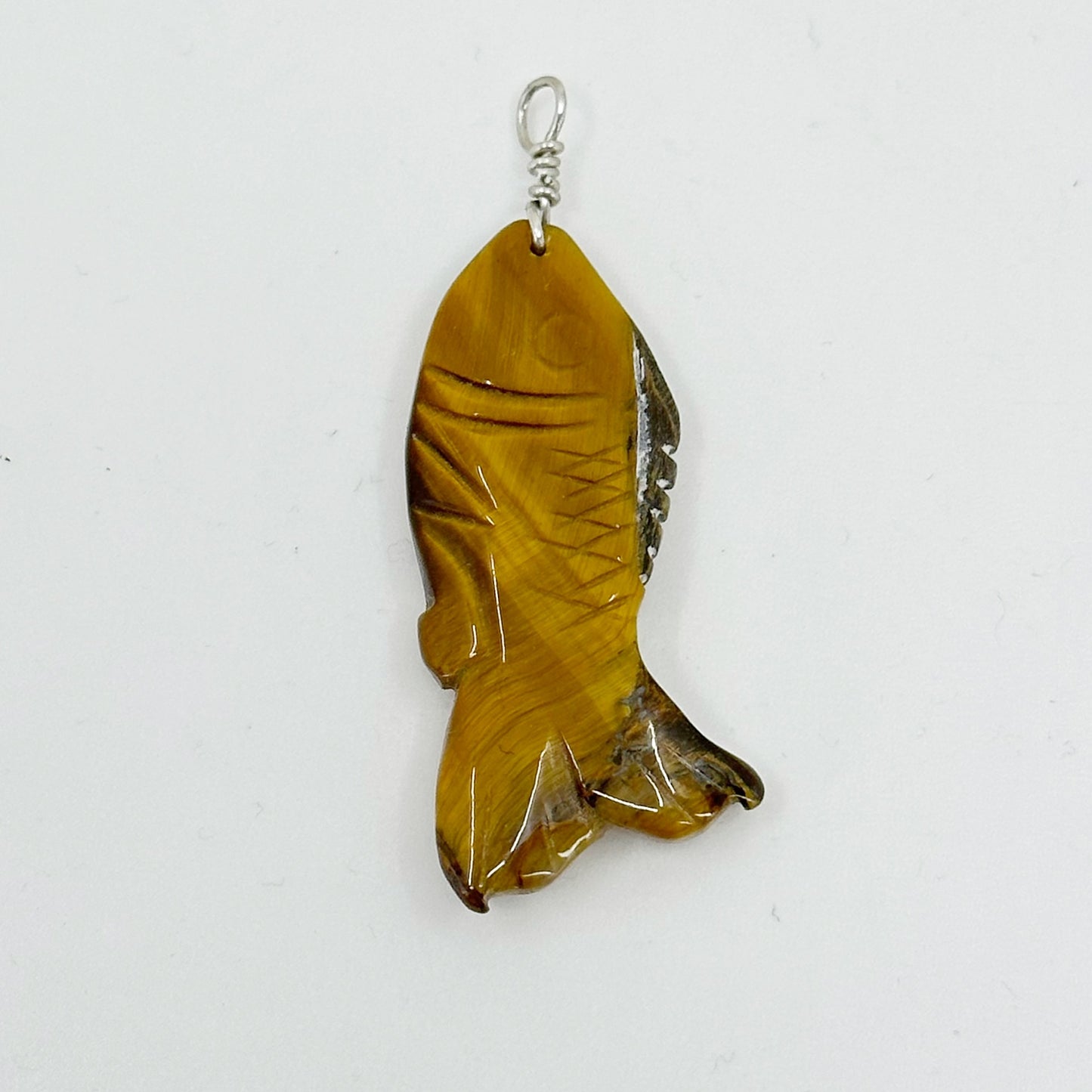 Sterling silver tiger eye fish pendant