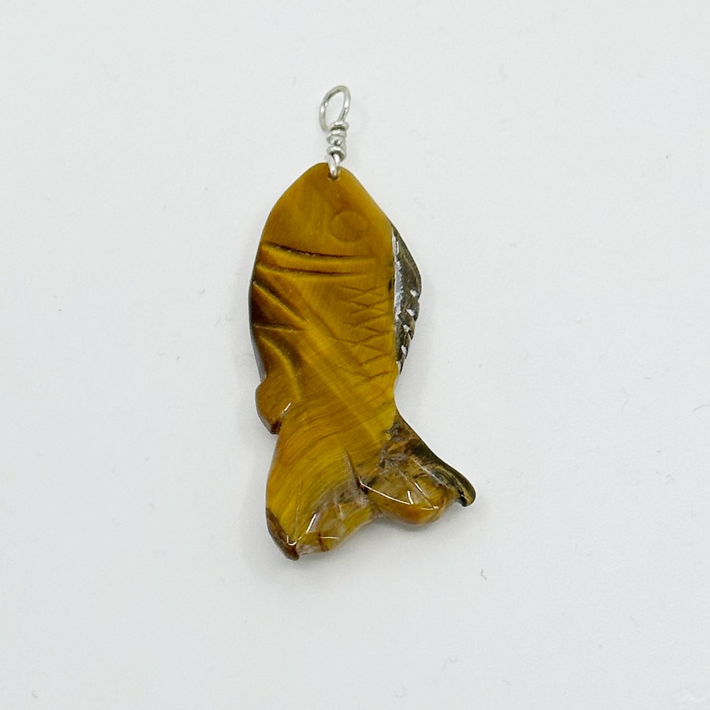 Sterling silver tiger eye fish pendant