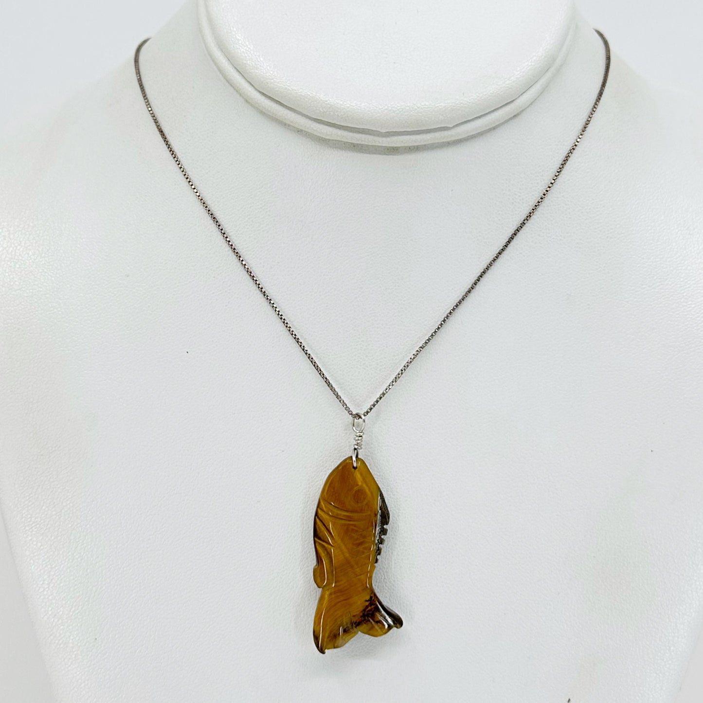 Sterling silver tiger eye fish pendant