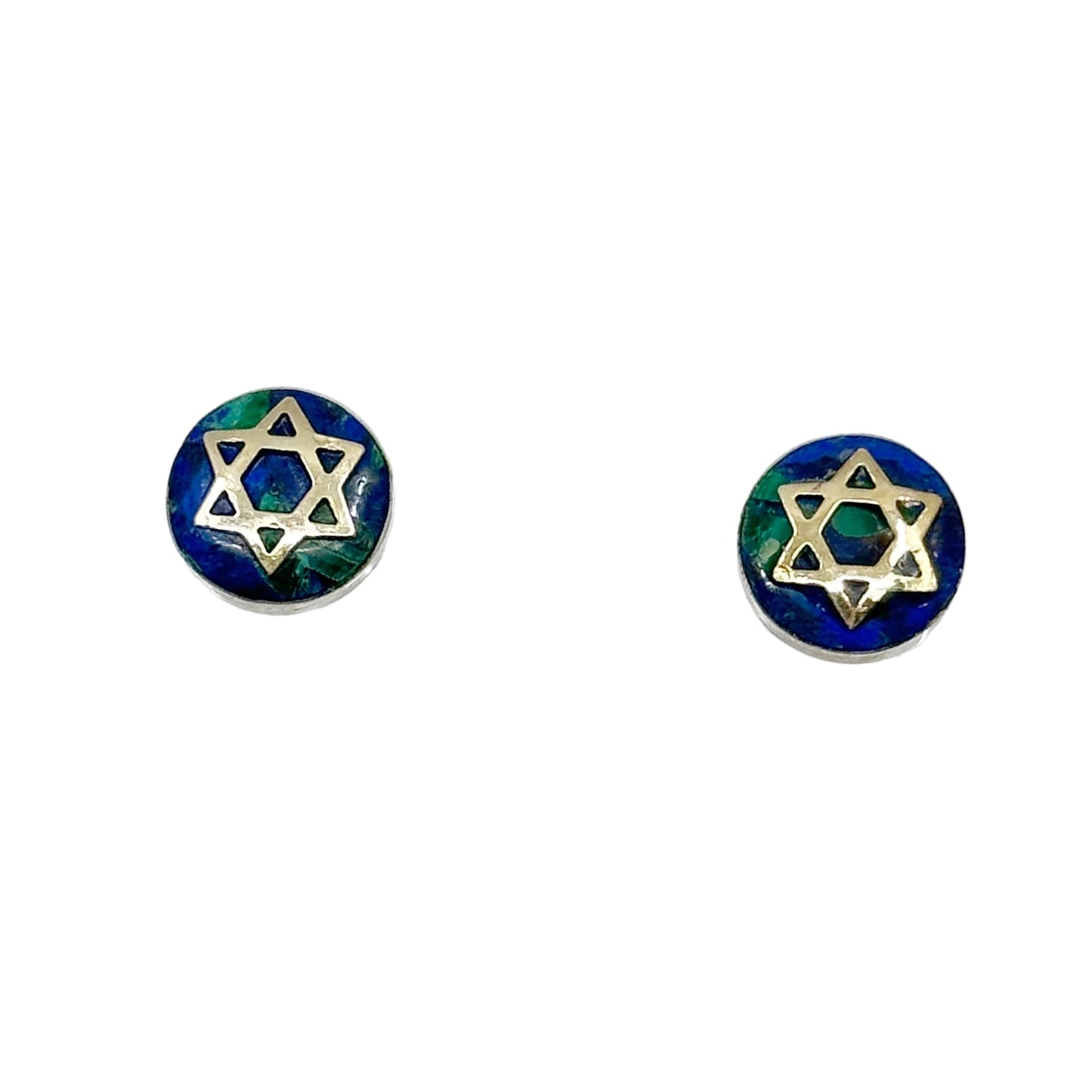 14k gold & Sterling silver azurite Star of David stud earrings