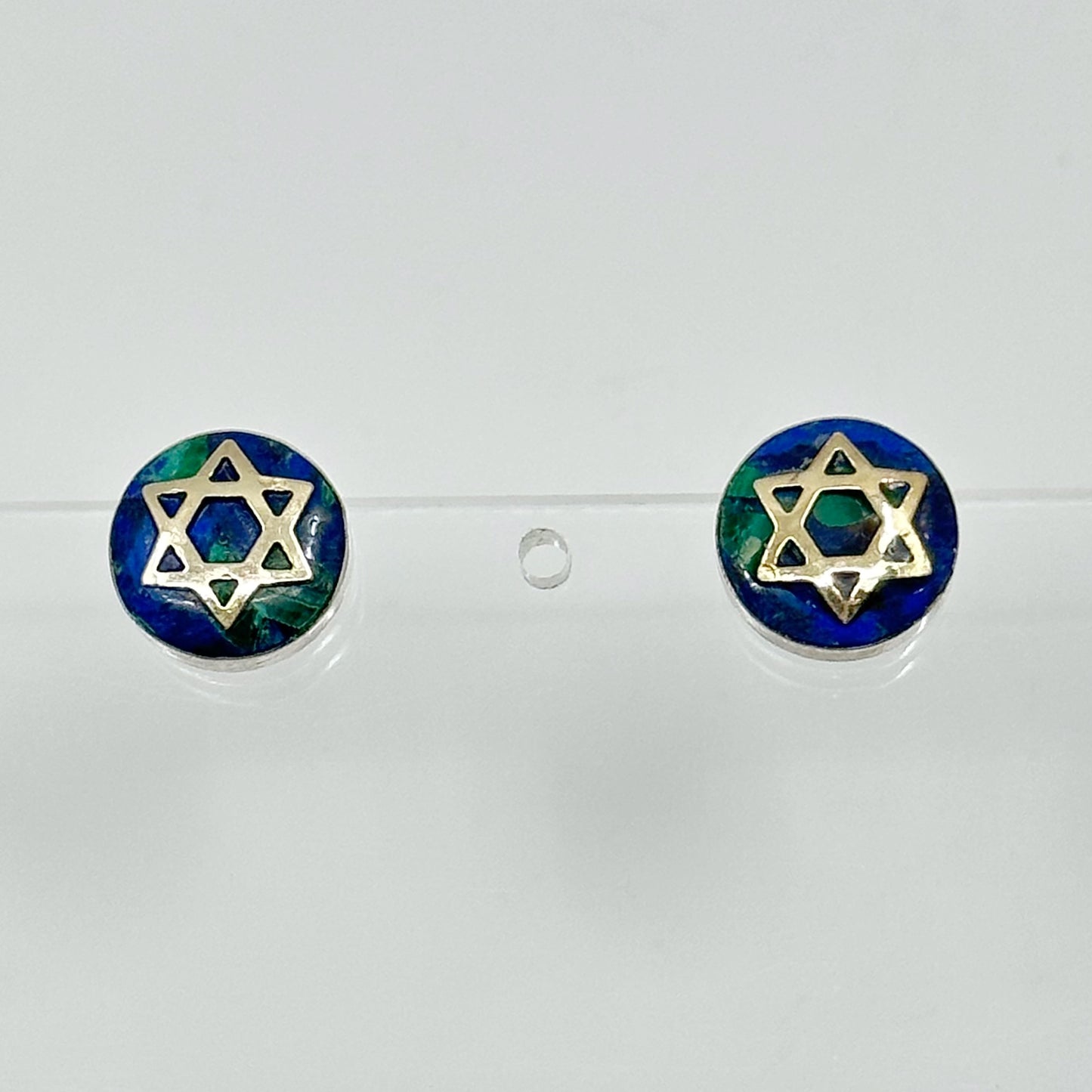 14k gold & Sterling silver azurite Star of David stud earrings