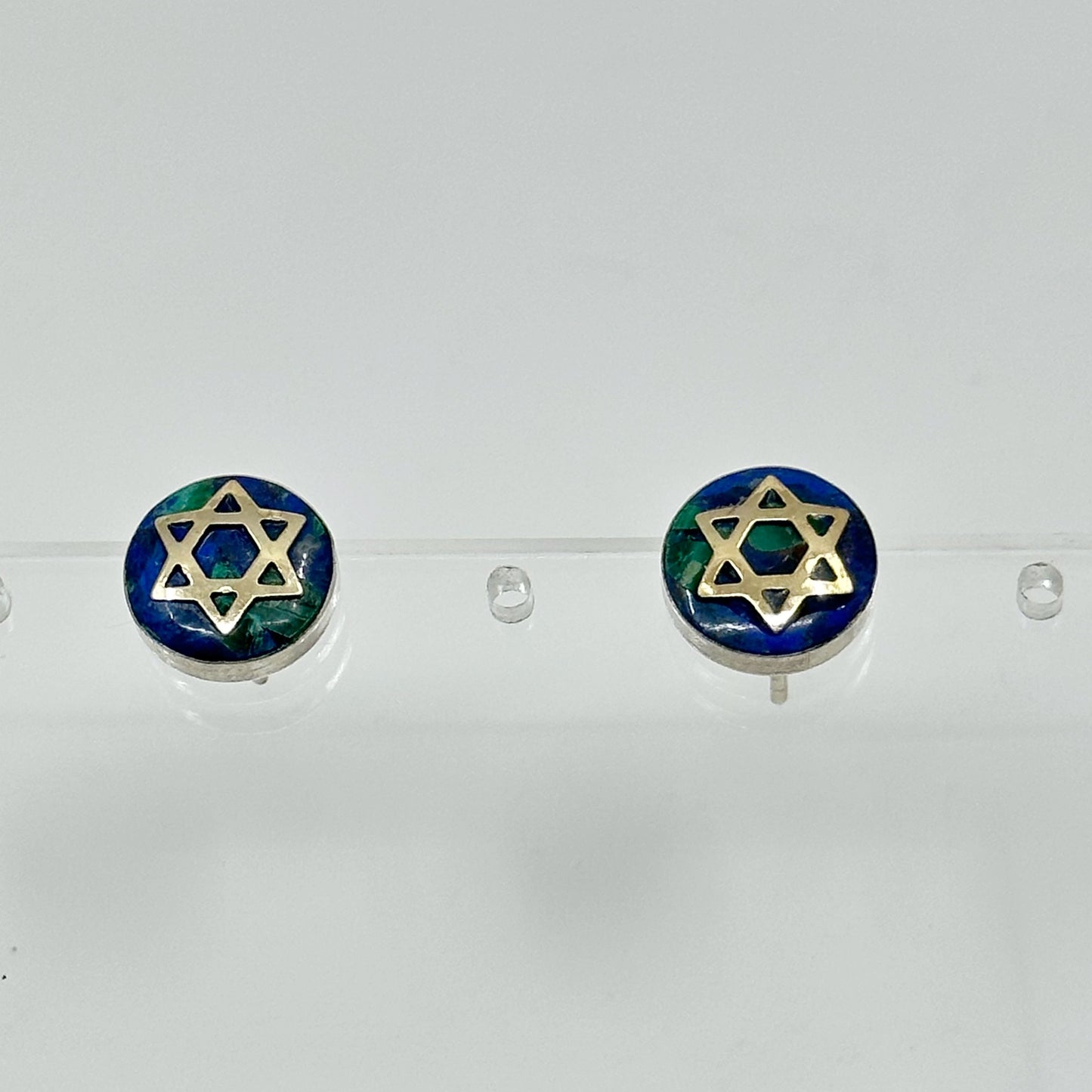 14k gold & Sterling silver azurite Star of David stud earrings