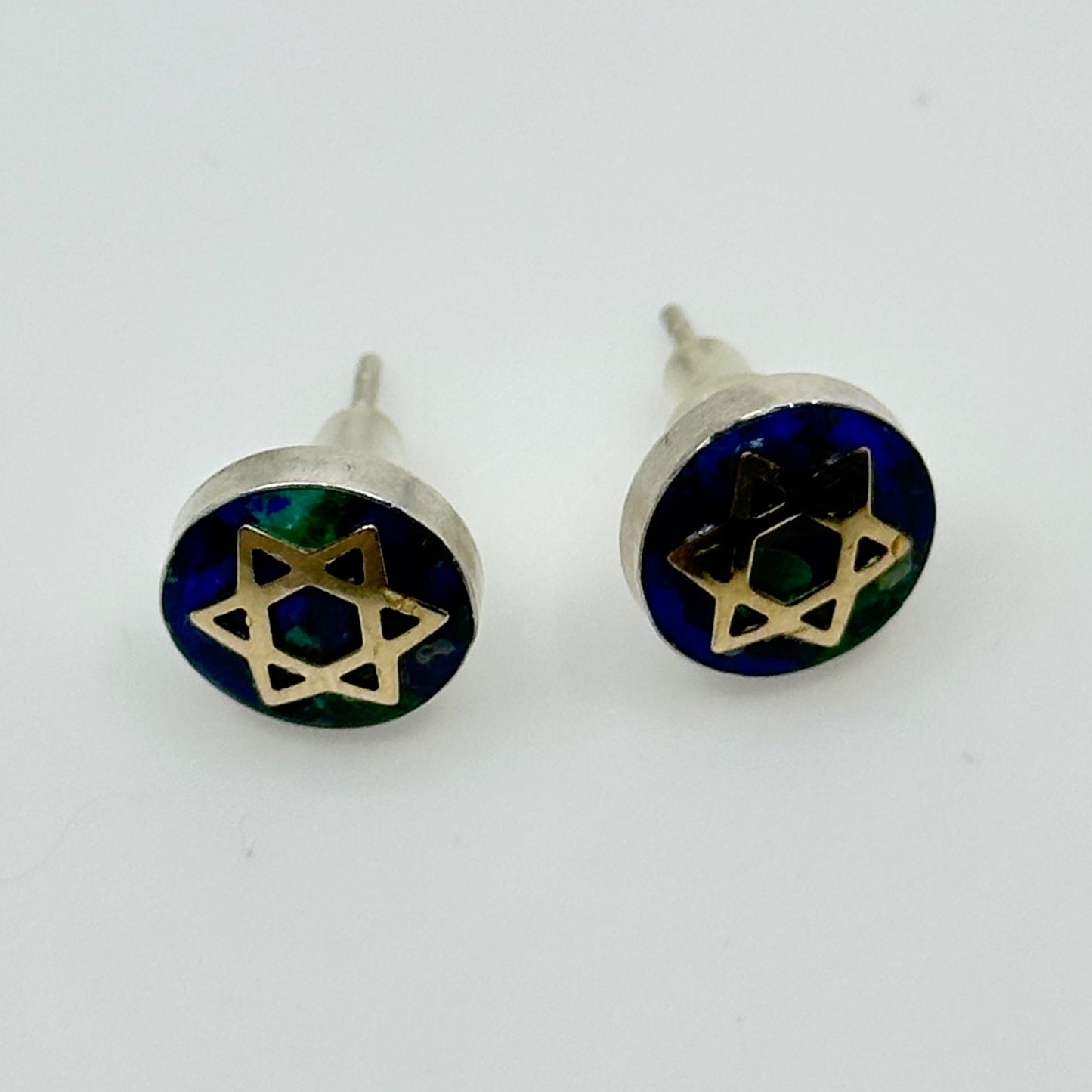 14k gold & Sterling silver azurite Star of David stud earrings