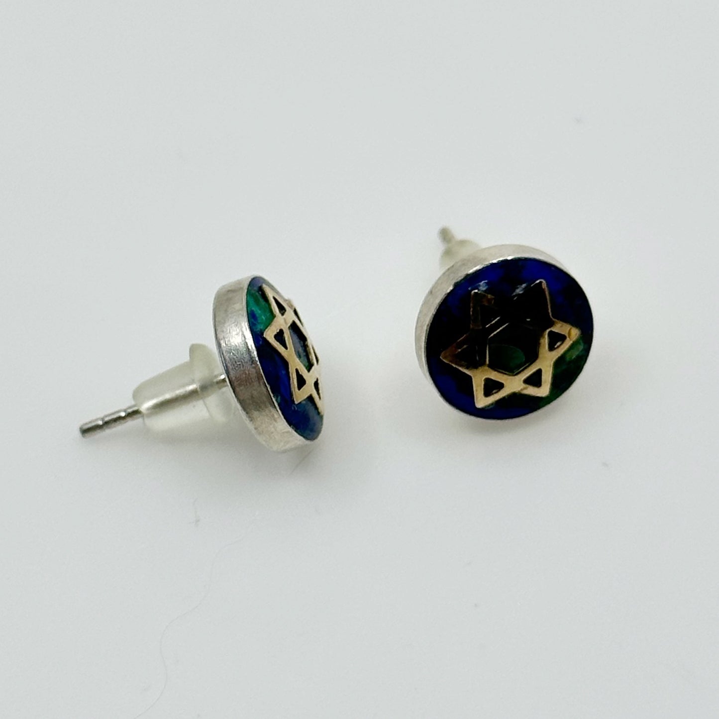 14k gold & Sterling silver azurite Star of David stud earrings