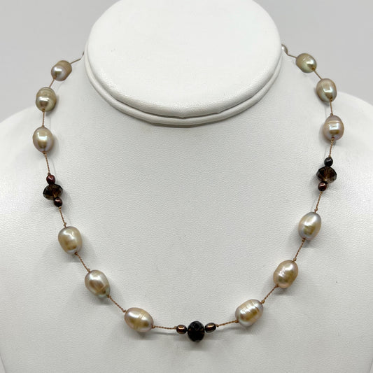 sterling silver pearl & smoky quartz necklace