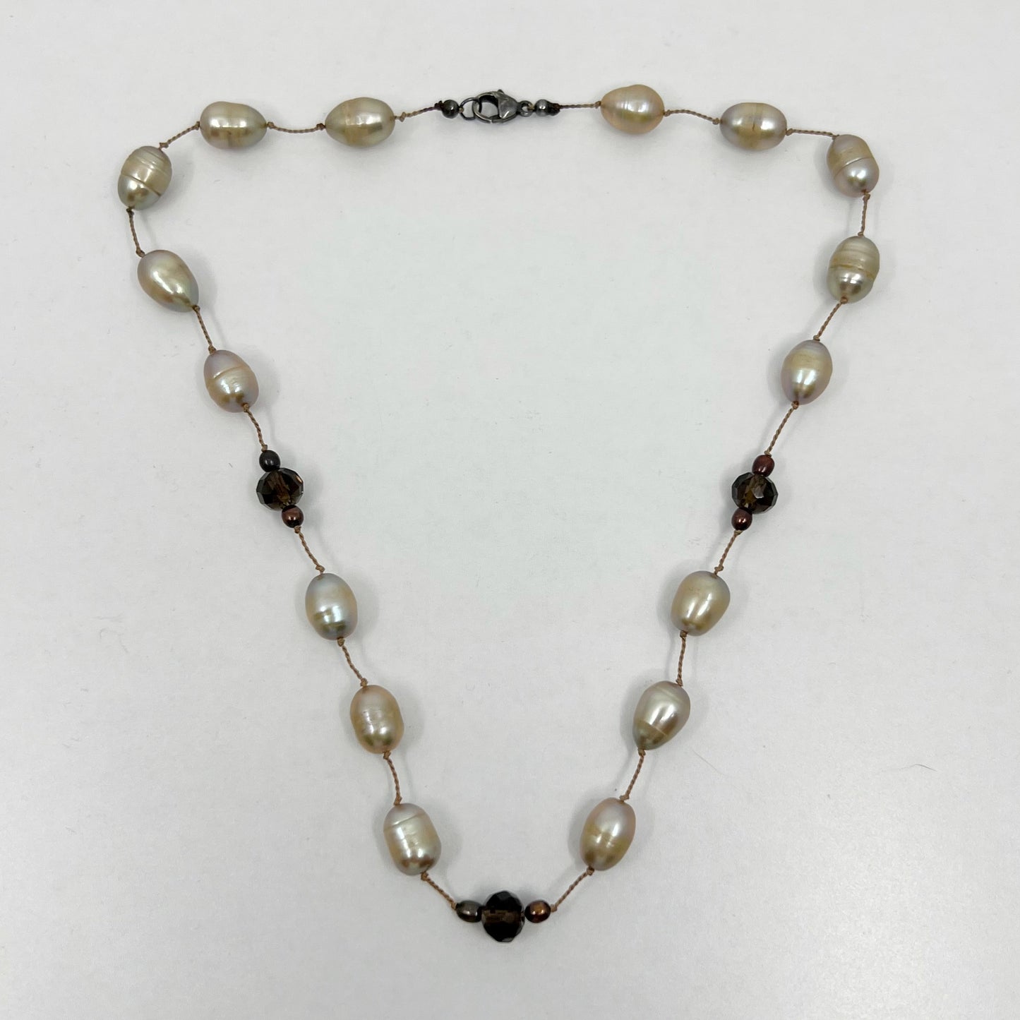 sterling silver pearl & smoky quartz necklace