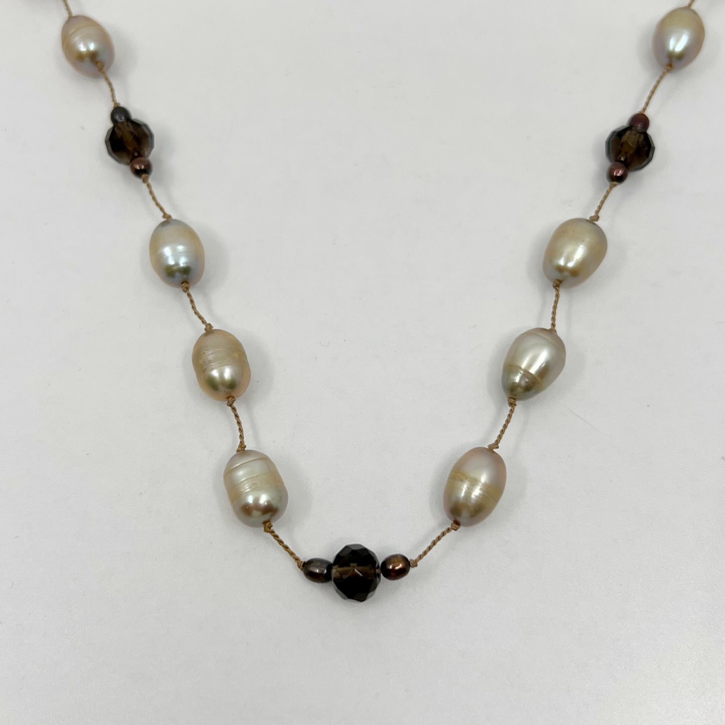 sterling silver pearl & smoky quartz necklace