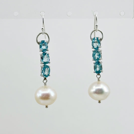 sterling silver blue topaz & pearl earrings