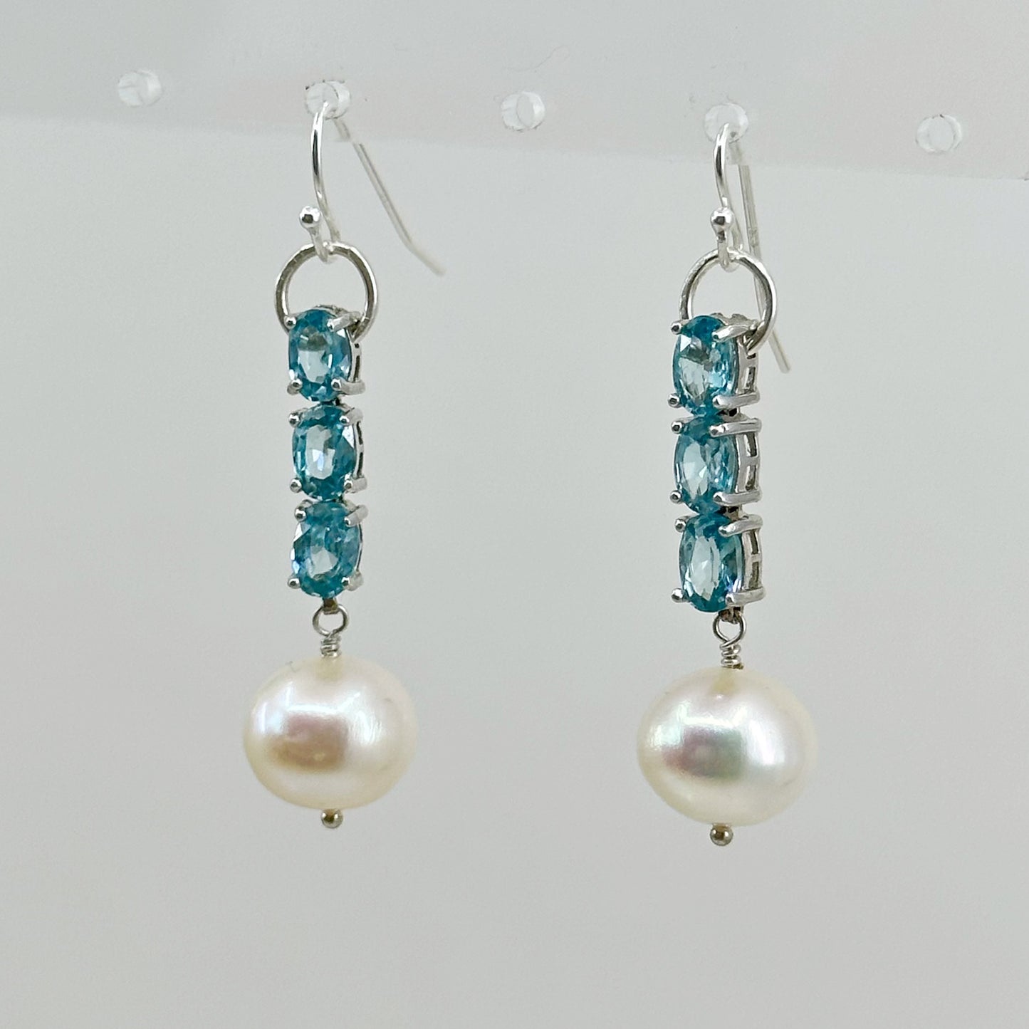 sterling silver blue topaz & pearl earrings