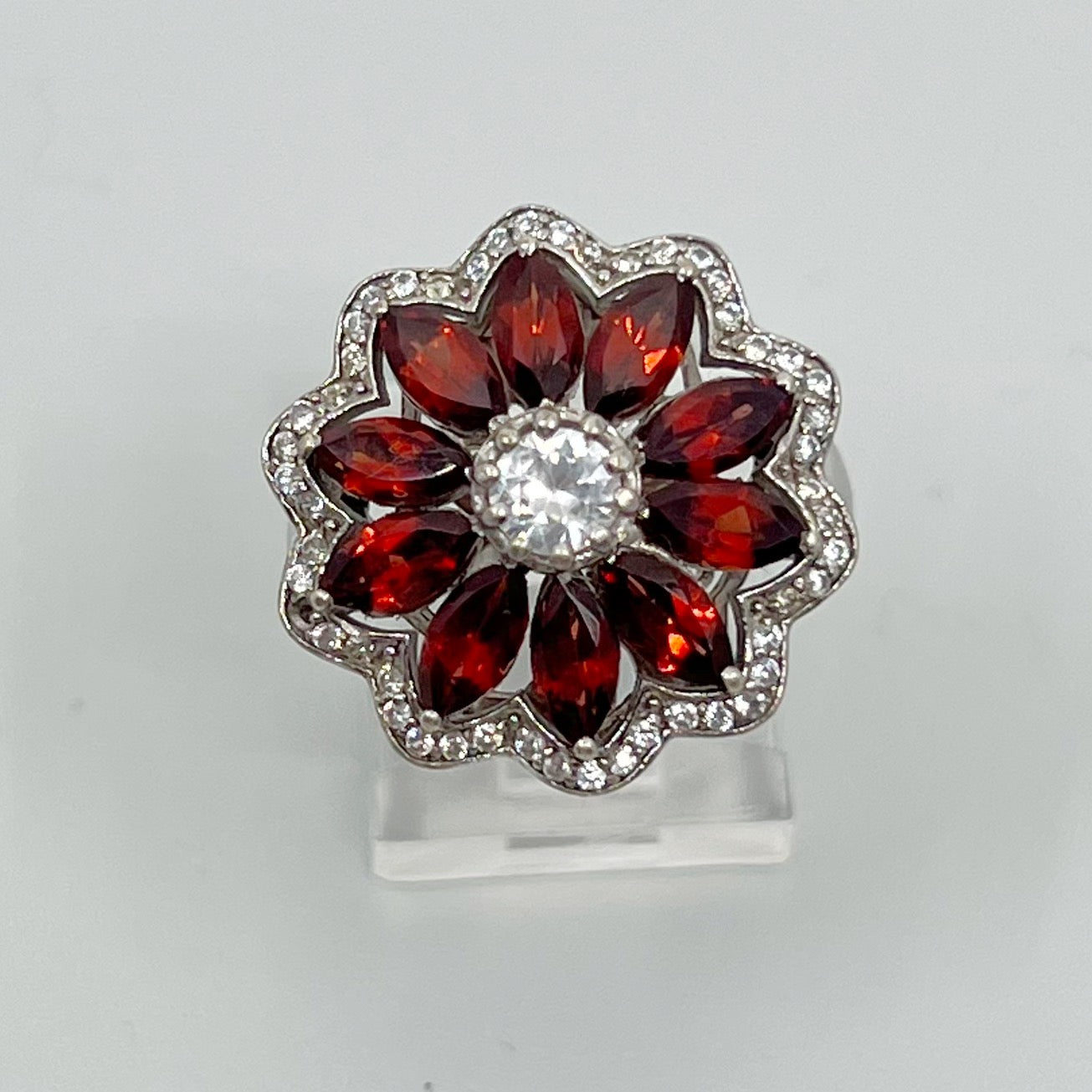 sterling silver cubic zirconia & garnet ring