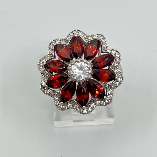 sterling silver cubic zirconia & garnet ring