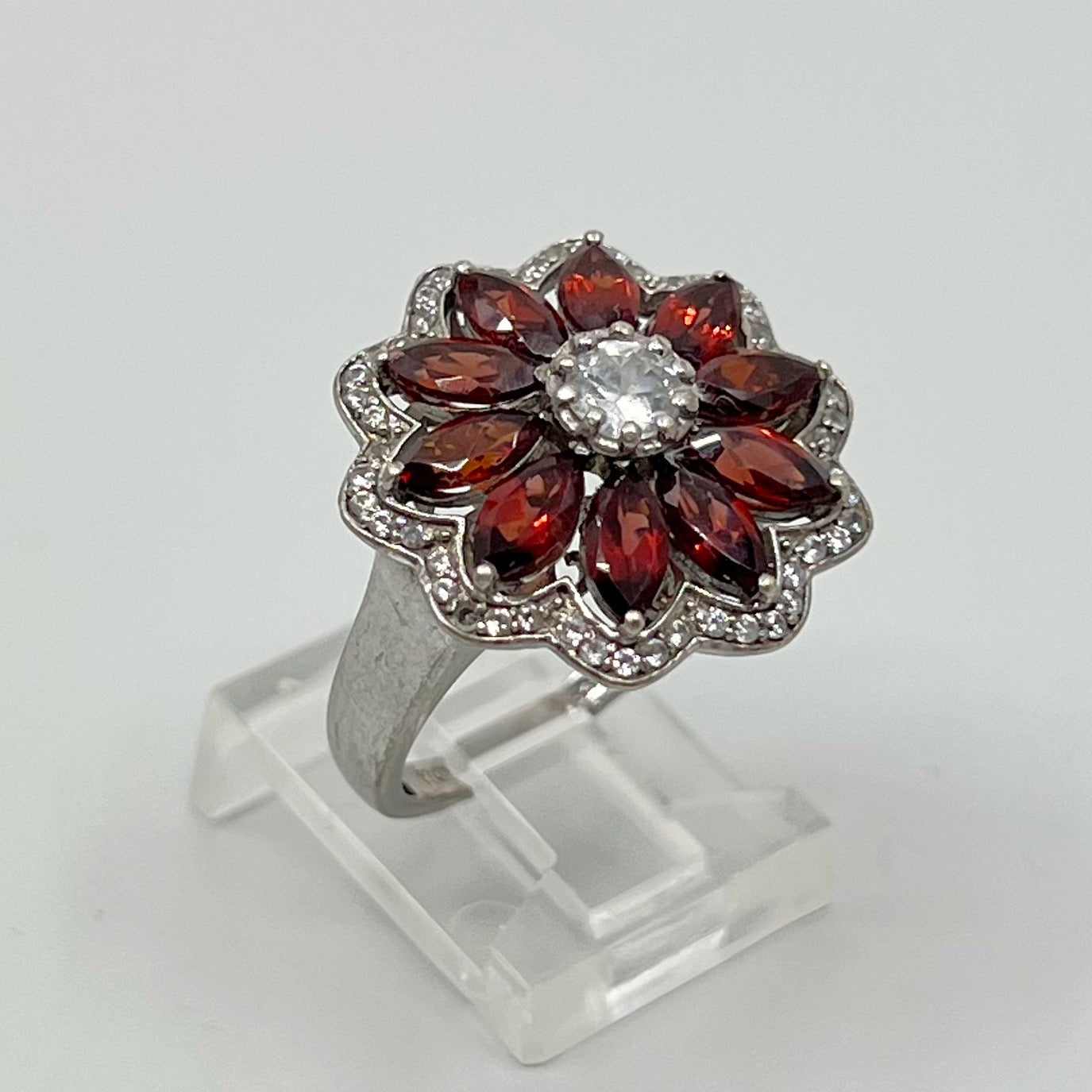 sterling silver cubic zirconia & garnet ring