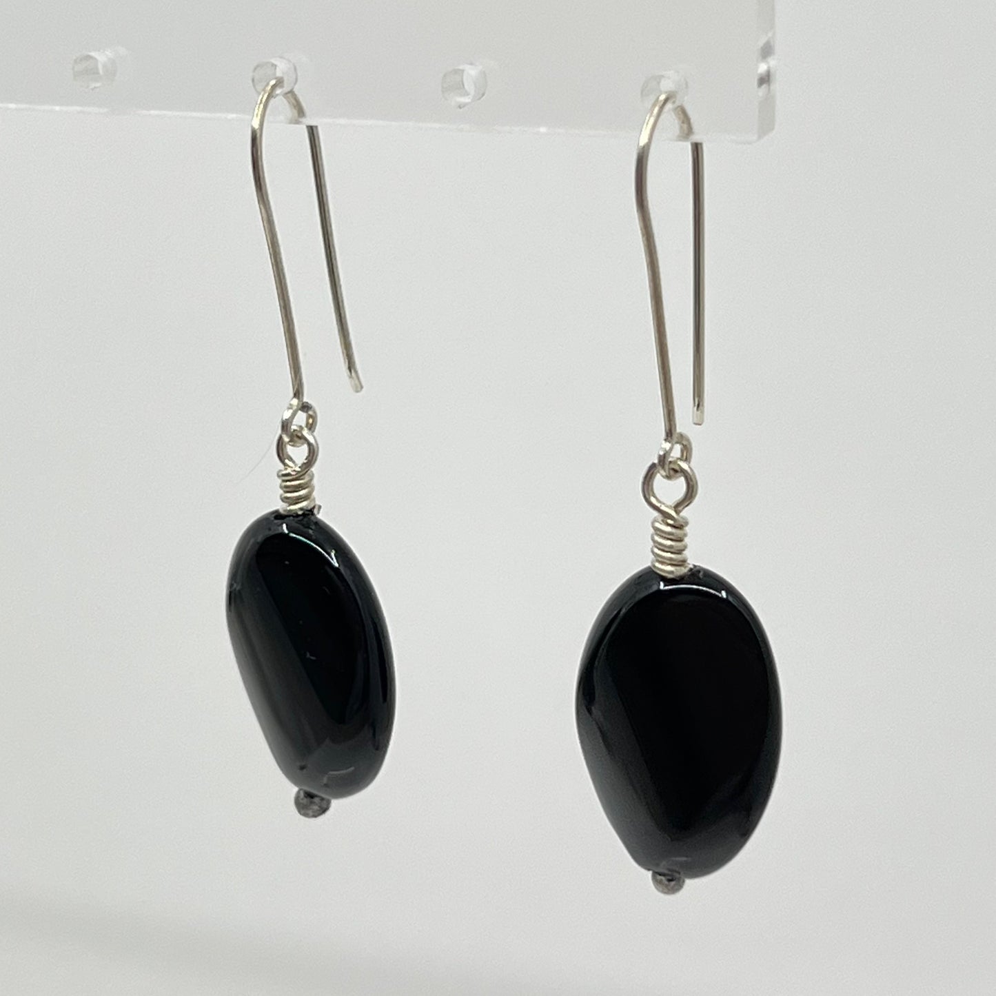 Hand made sterling silver onyx earrings