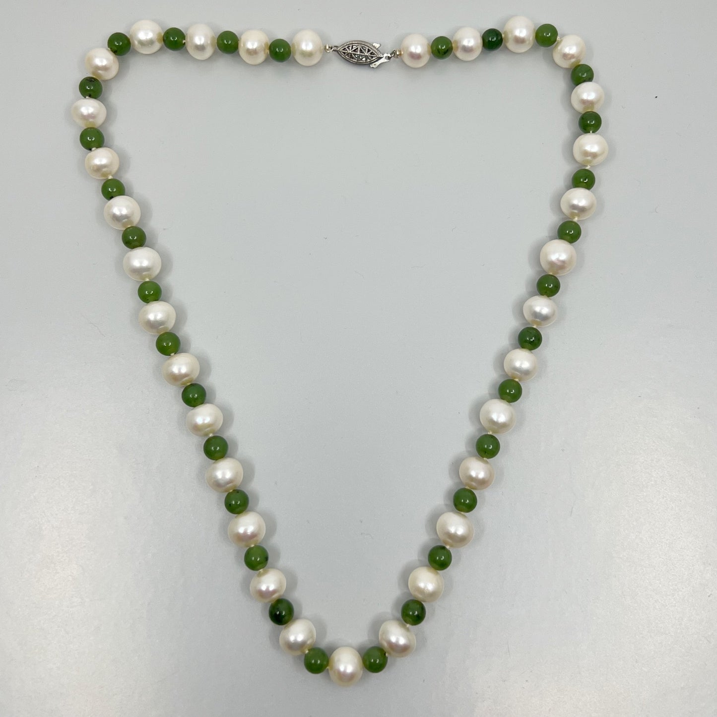 Sterling silver 11.5mm  pearl & jade necklace