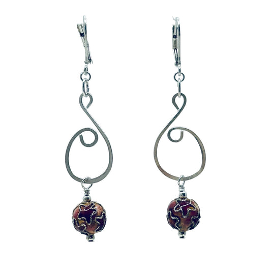 Hand Made sterling silver cloisonne bead drop earrings