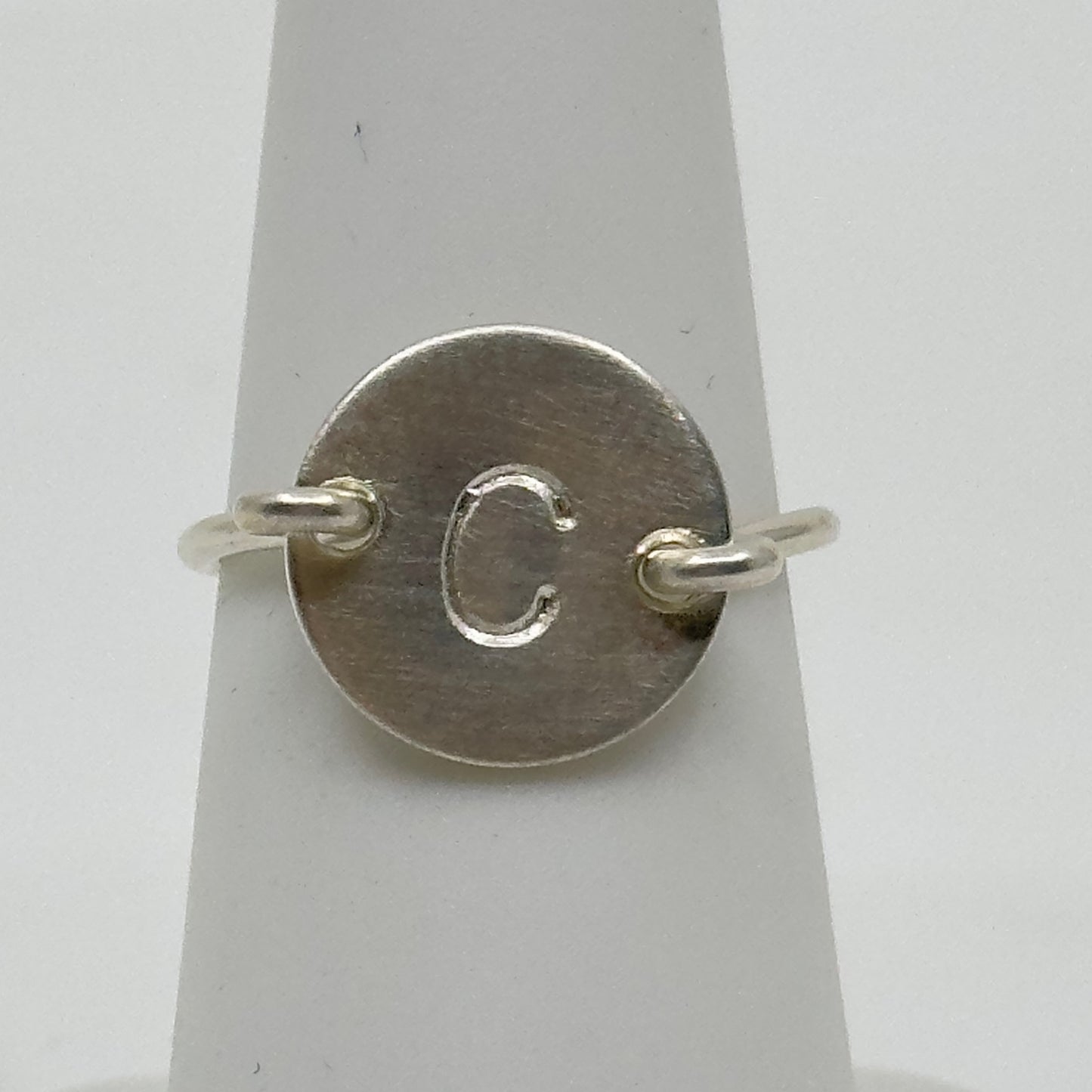 Hand Made Sterling silver A Initial disk Ring