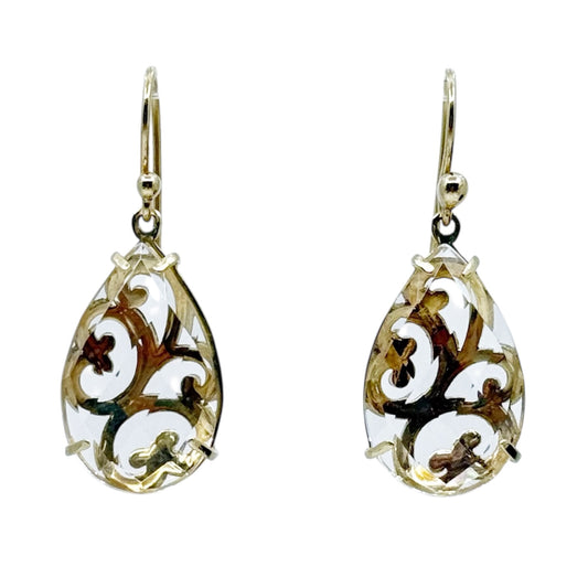 14k Gold vermeil sterling silver rock crystal quartz drop earrings GM829