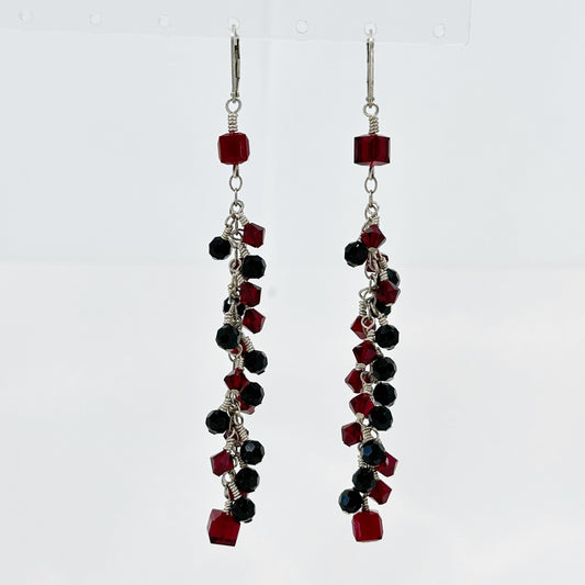 Hand Made Sterling silver onyx & Glass bead earrings