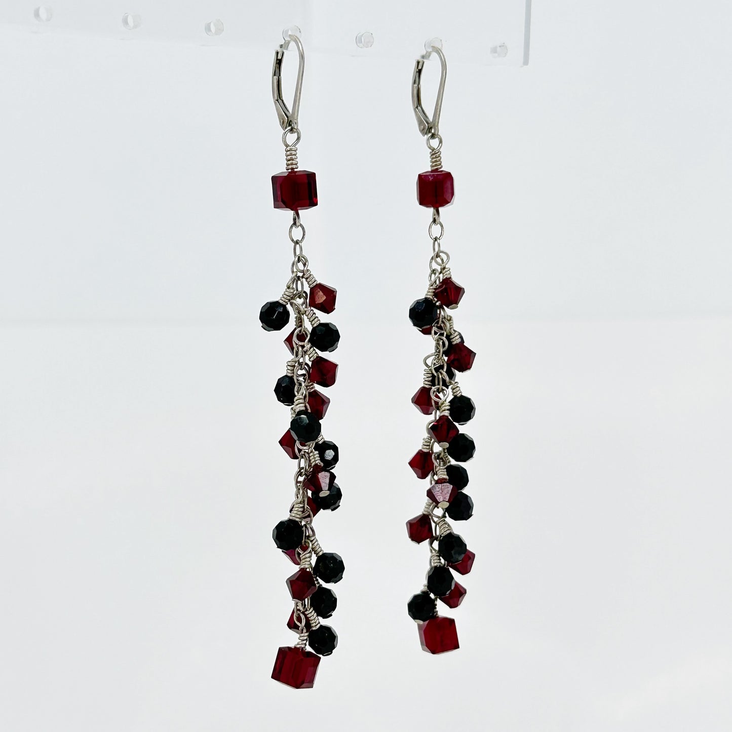 Hand Made Sterling silver onyx & Glass bead earrings