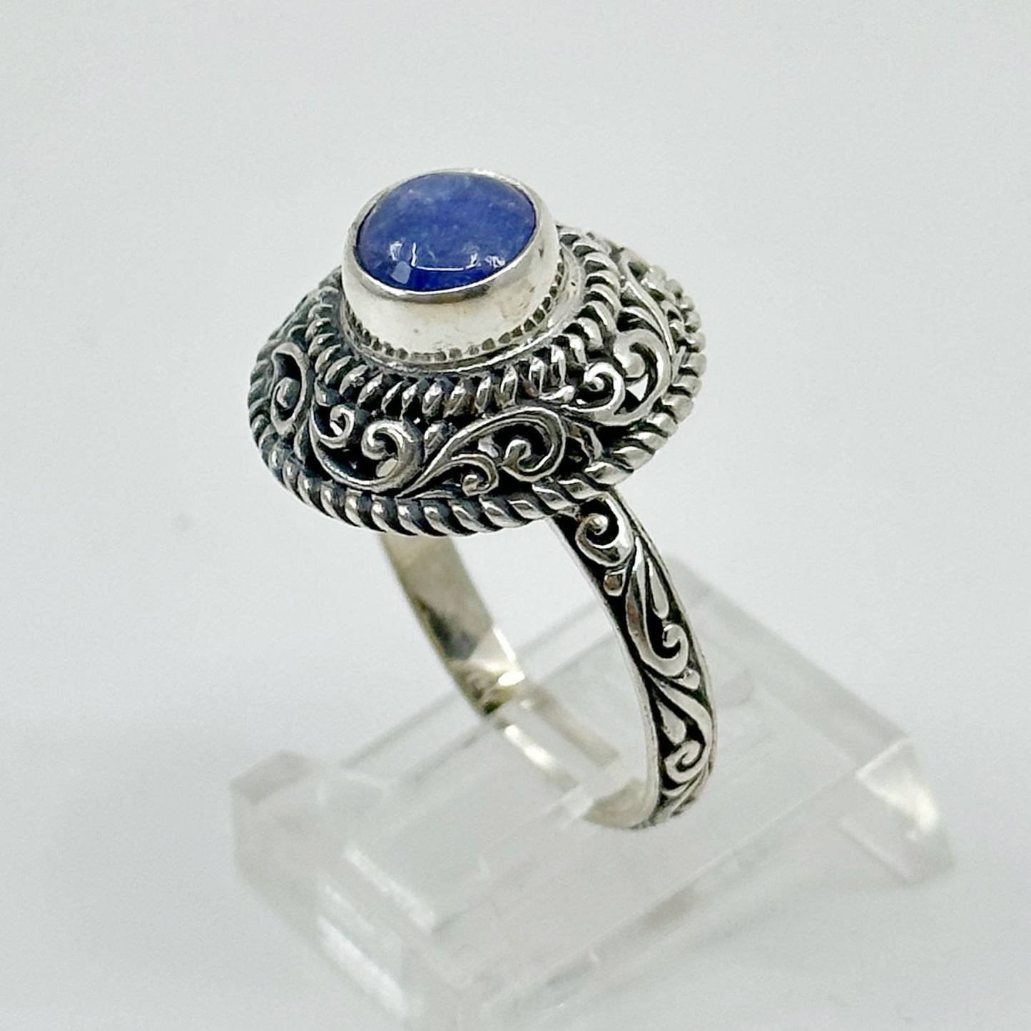 Sterling silver carved iolite ring