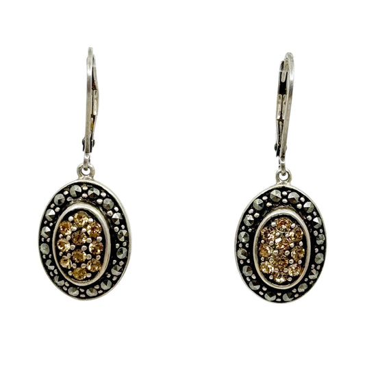 sterling silver crystal & marcasite drop earrings GM833