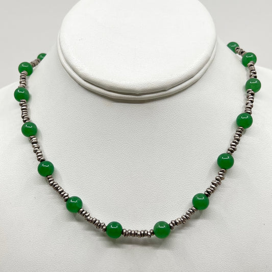 Hand Made Sterling silver 8mm jade necklace