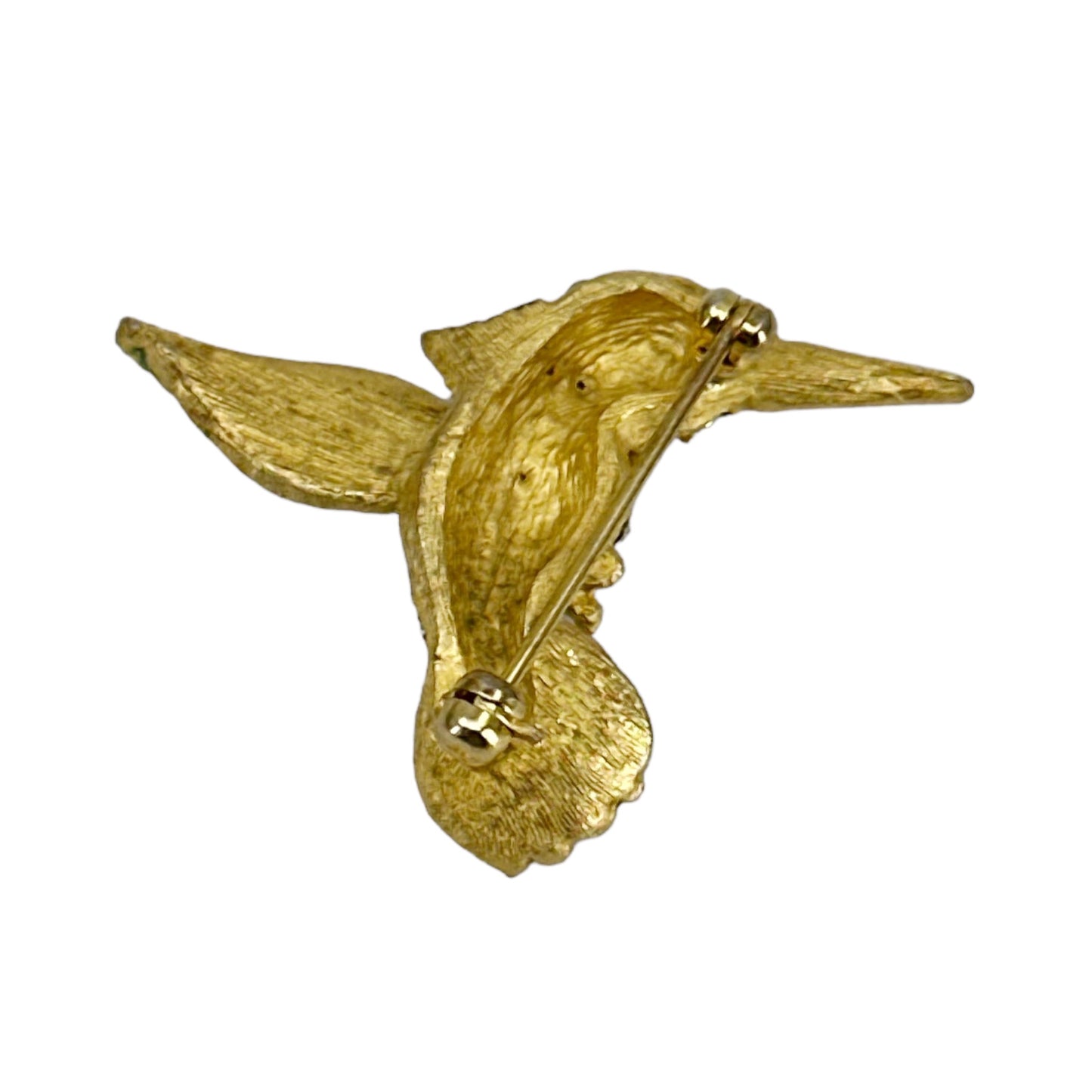 Vintage Gold tone rhinestone enamel hummingbird brooch