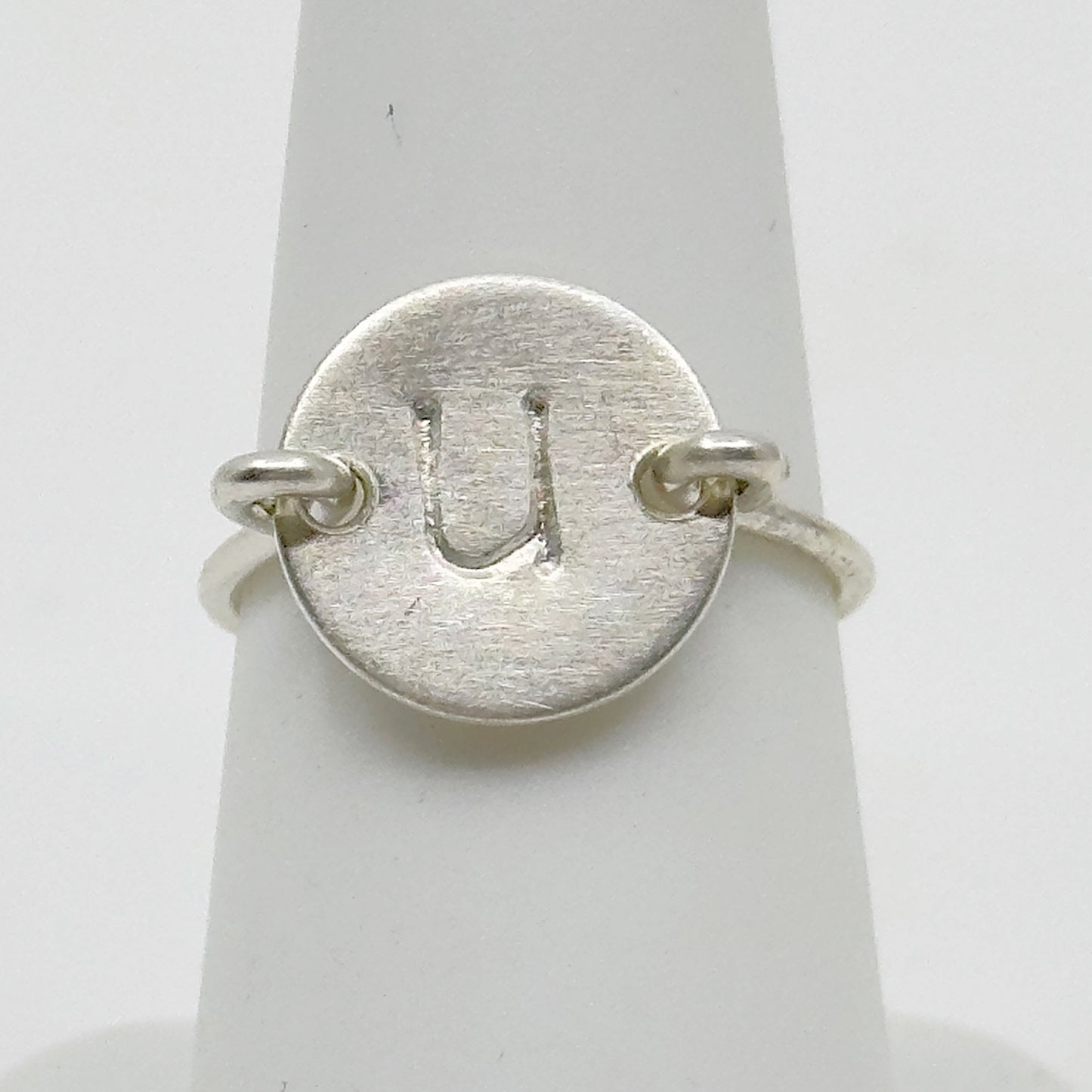 Hand Made Sterling silver U Initial disk Ring