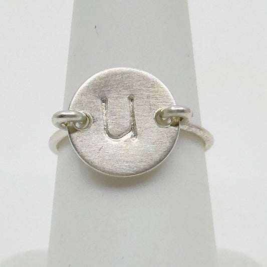 Hand Made Sterling silver U Initial disk Ring