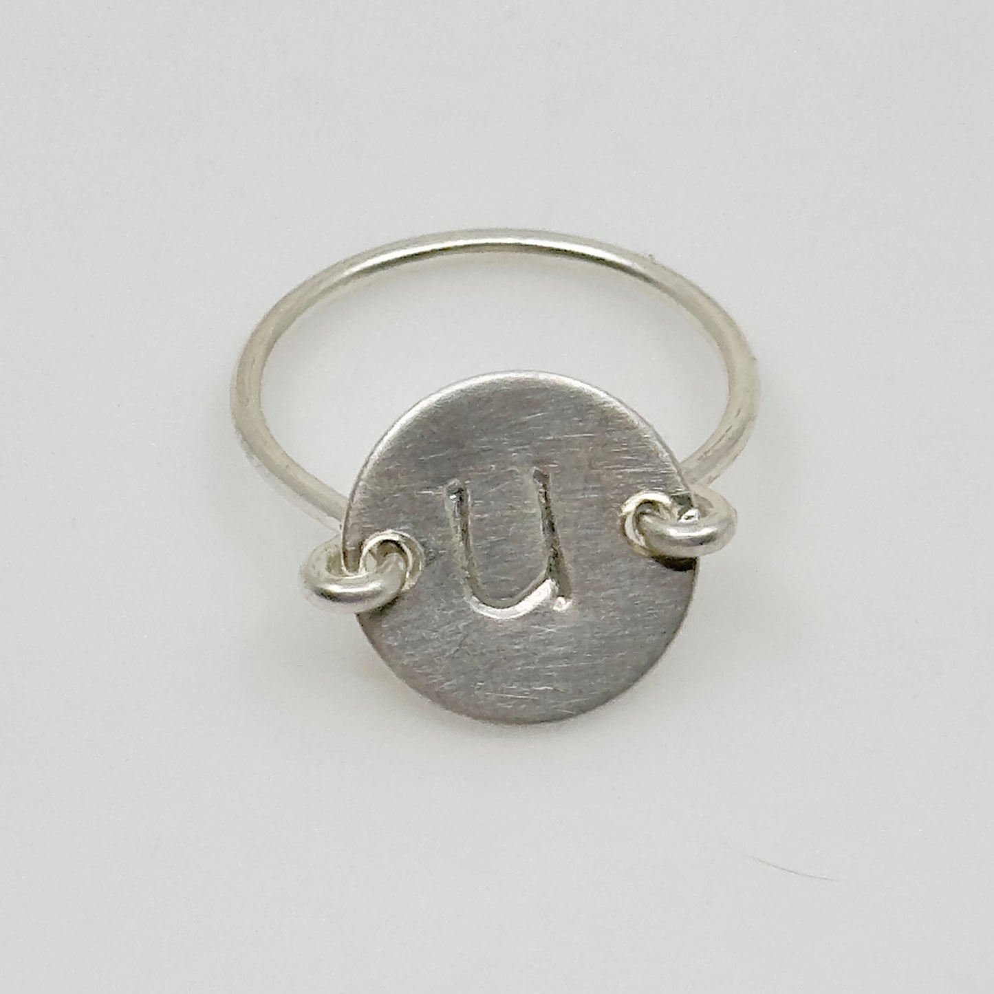 Hand Made Sterling silver U Initial disk Ring