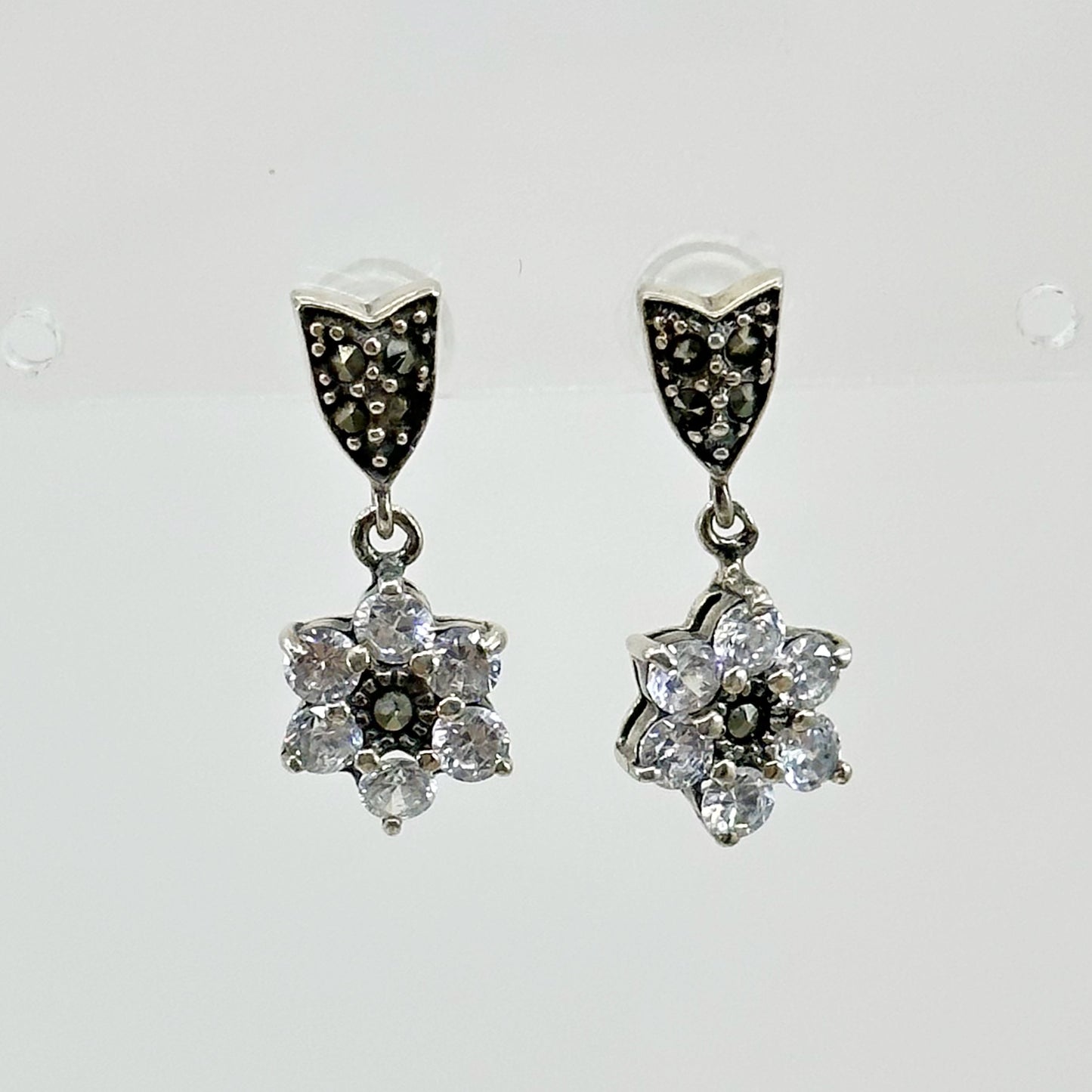 Sterling silver marcasite & cubic zirconia earrings