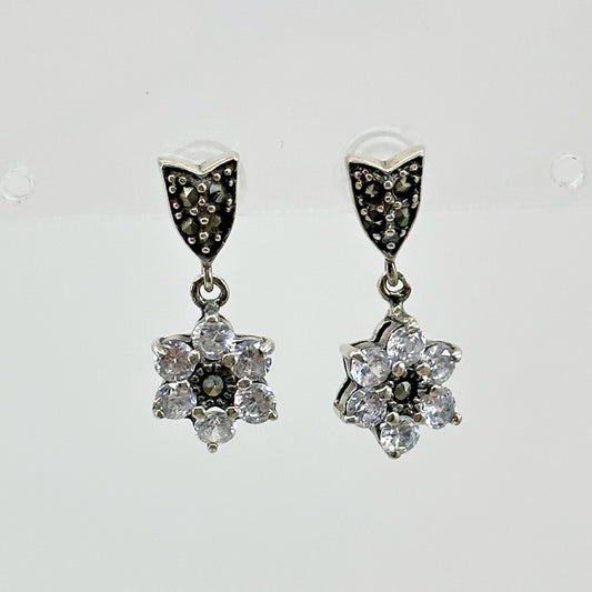 Sterling silver marcasite & cubic zirconia earrings