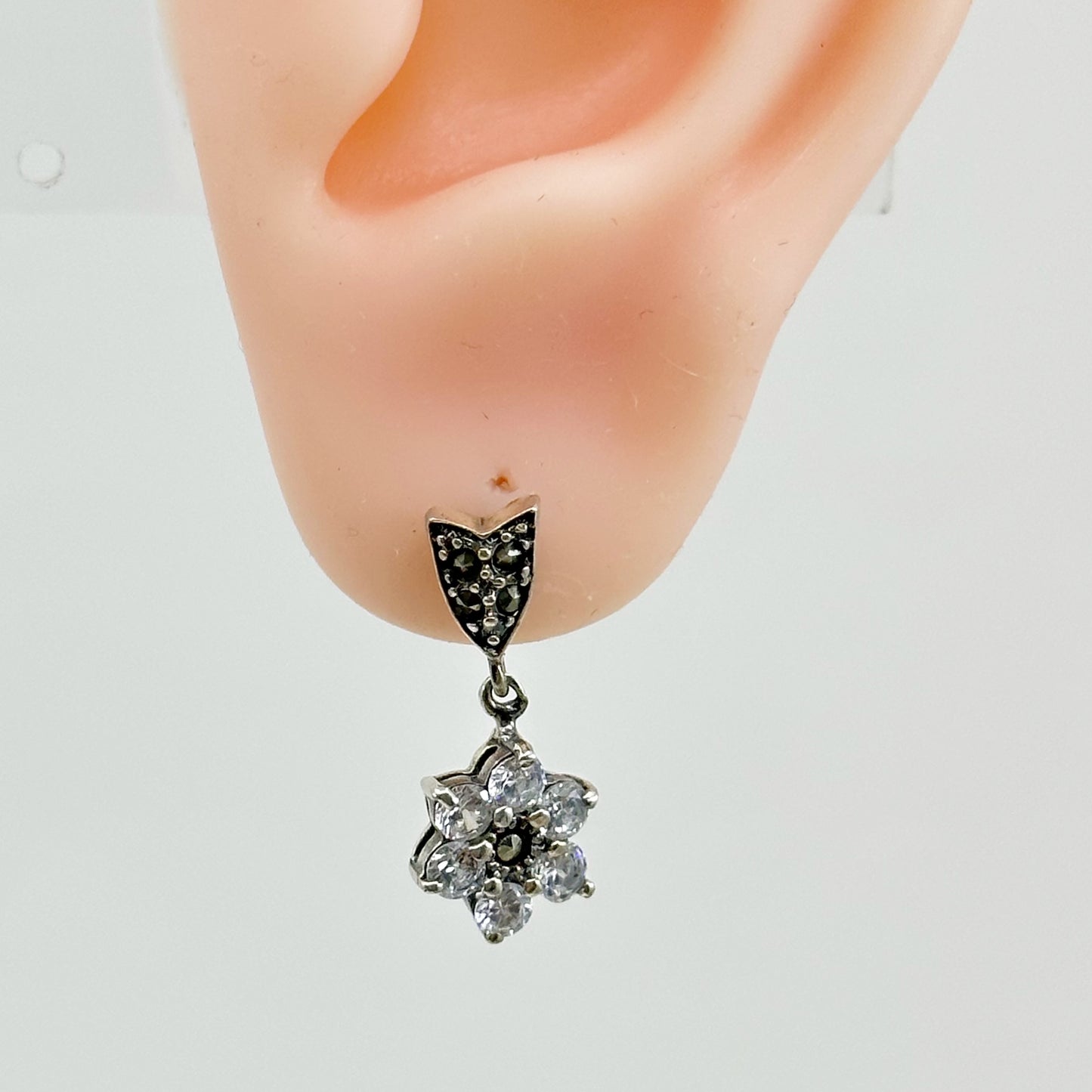 Sterling silver marcasite & cubic zirconia earrings