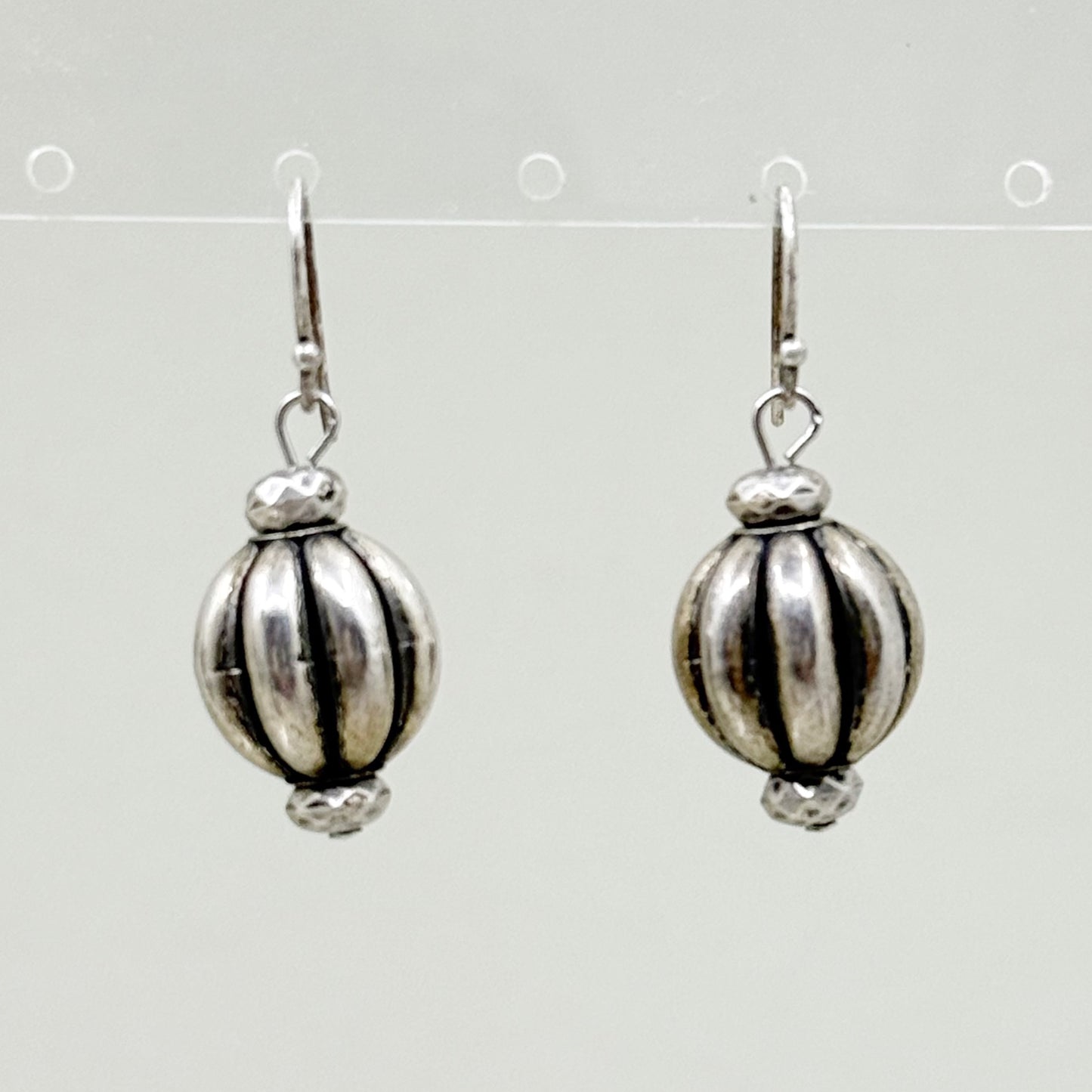 Hand Made sterling silver melon bead drop earrings - GM318