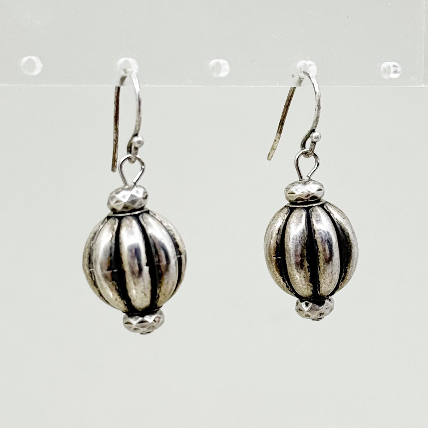 Hand Made sterling silver melon bead drop earrings - GM318
