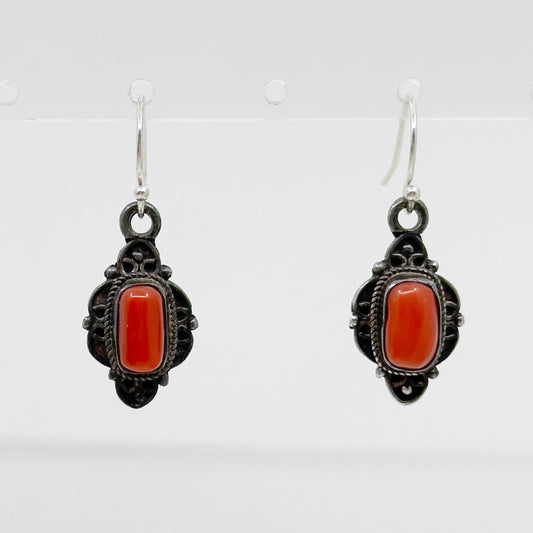 Vintage Sterling silver coral drop earrings