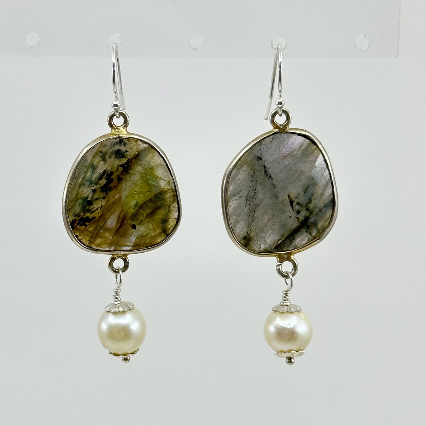 Hand Made Sterling silver labradorite & pearl earrings