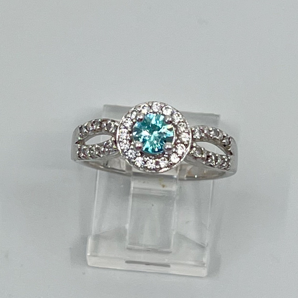 Sterling silver blue topaz & cubic zirconia ring