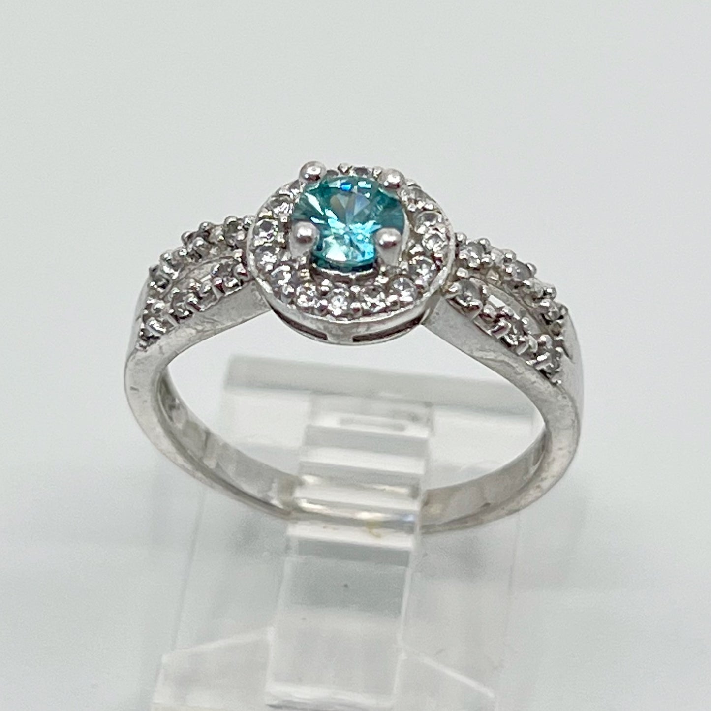 Sterling silver blue topaz & cubic zirconia ring