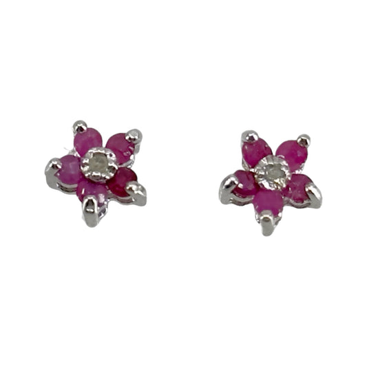 Sterling silver Ruby & diamond stud earrings