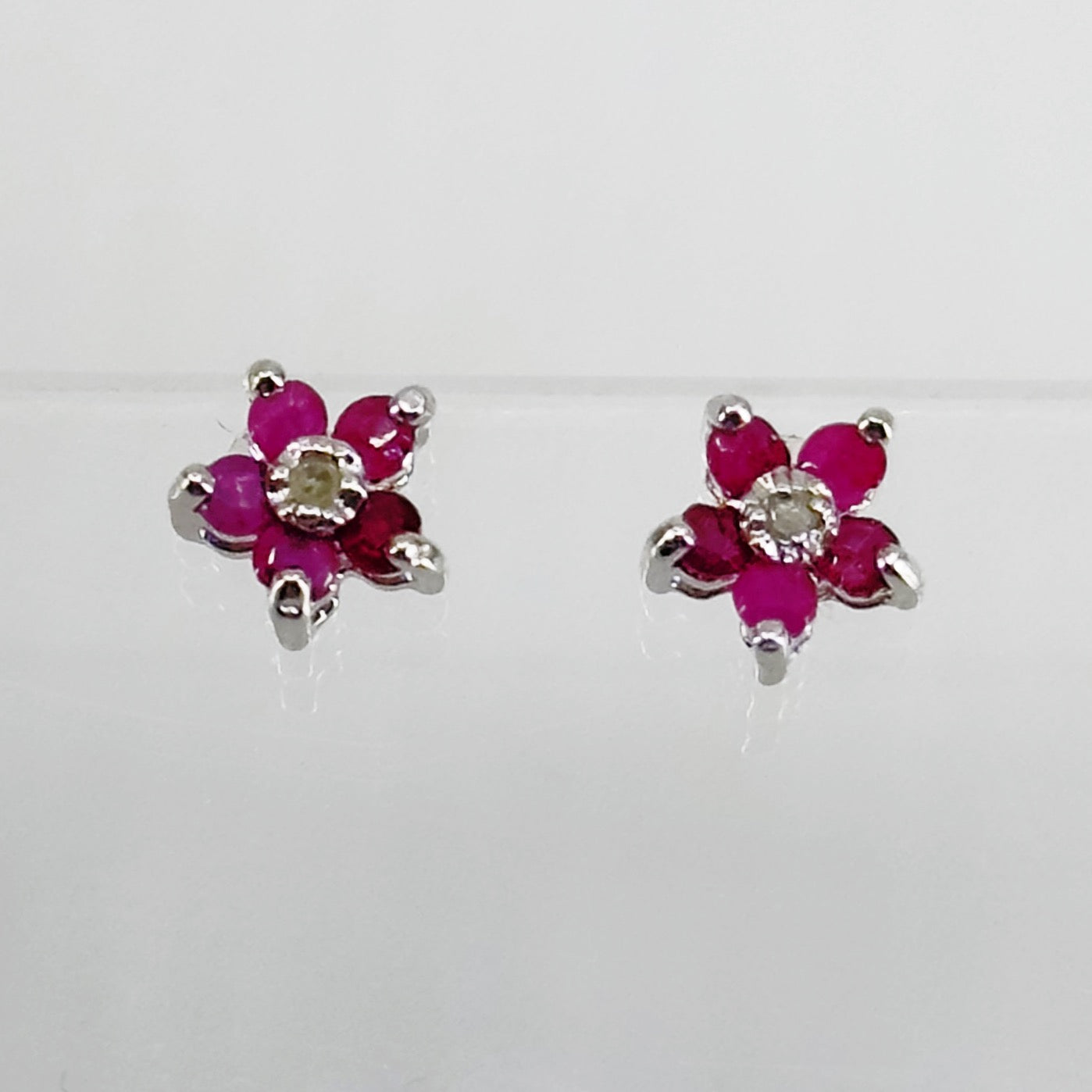 Sterling silver Ruby & diamond stud earrings