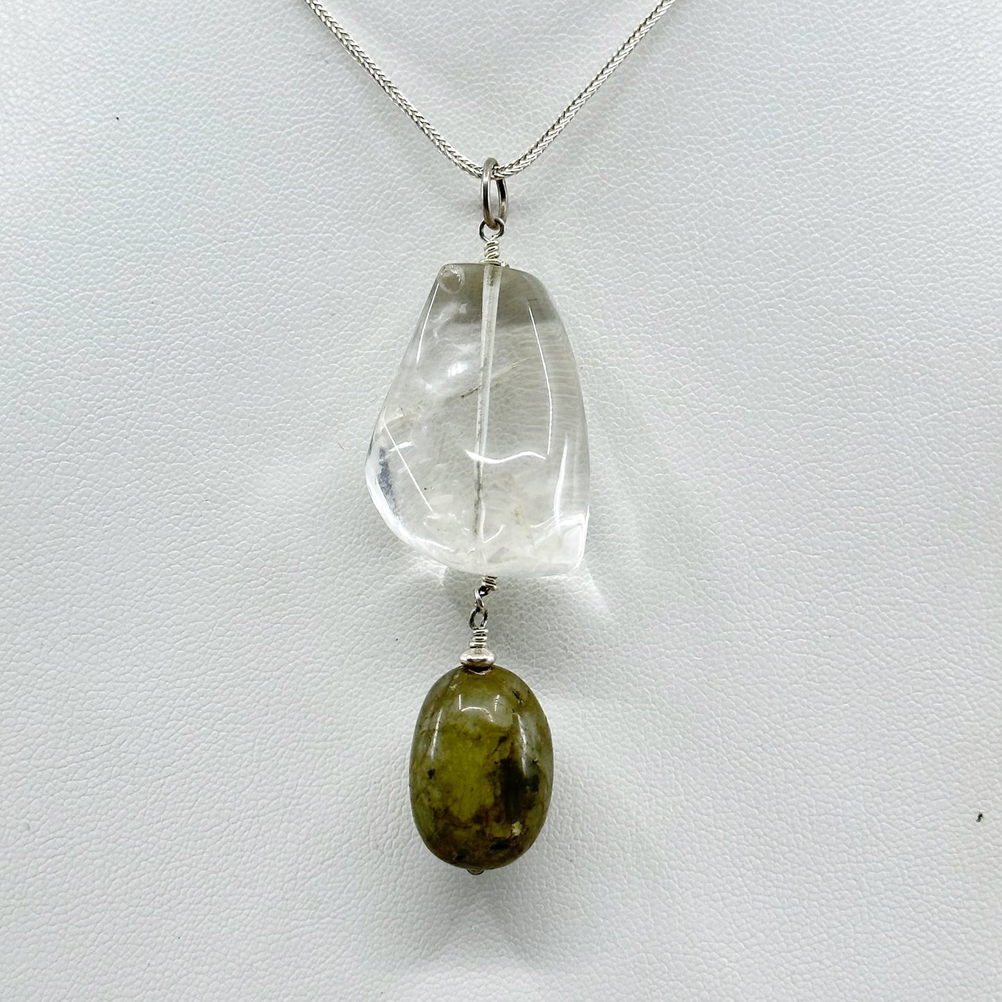 Hand made Sterling silver rock crystal & labradorite talisman pendant