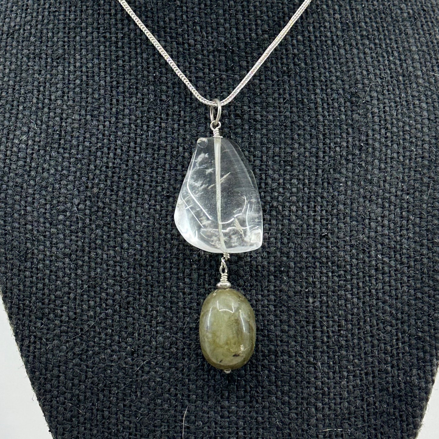 Hand made Sterling silver rock crystal & labradorite talisman pendant