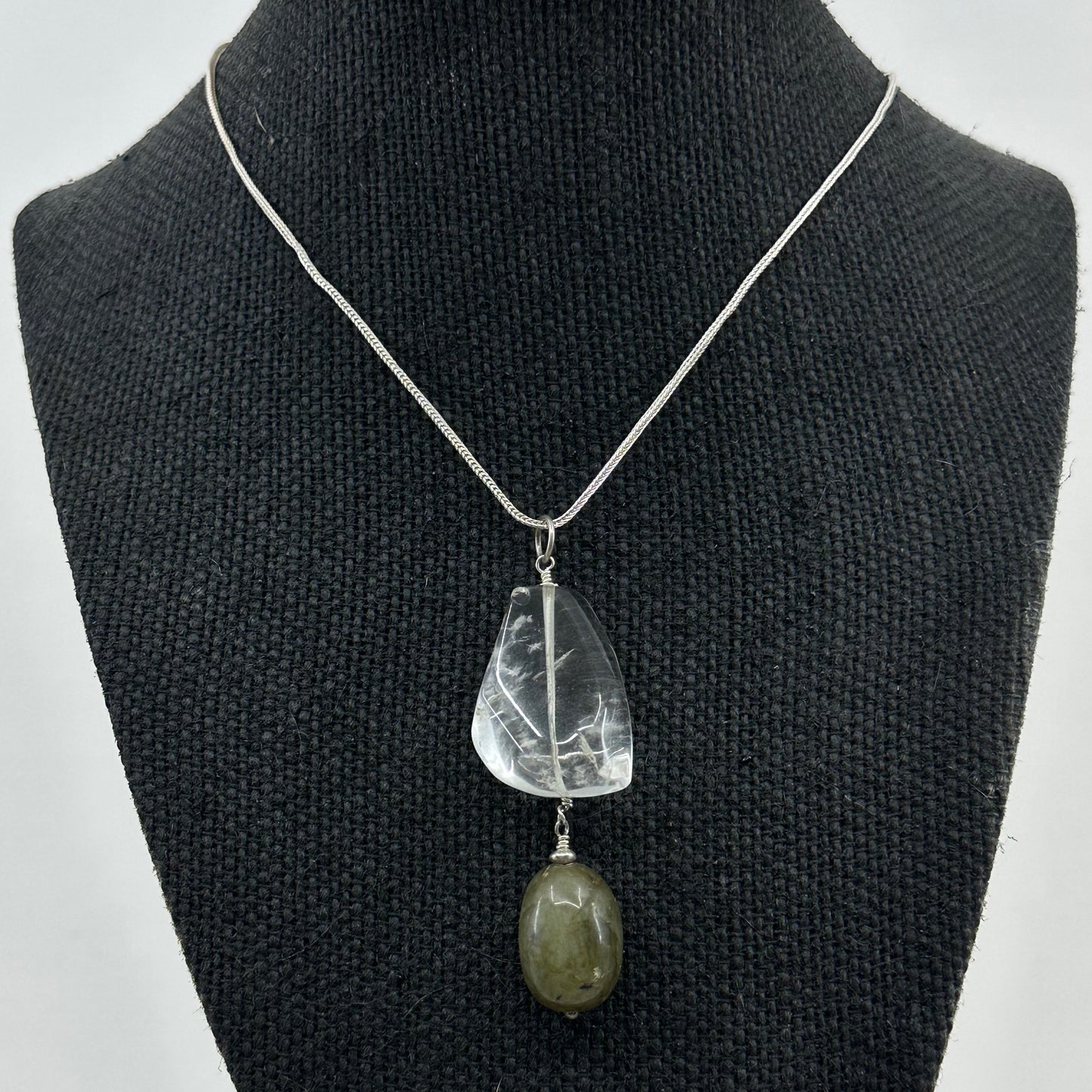 Hand made Sterling silver rock crystal & labradorite talisman pendant