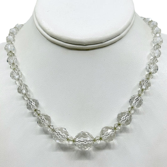 Art Deco sterling silver graduate crystal bead necklace